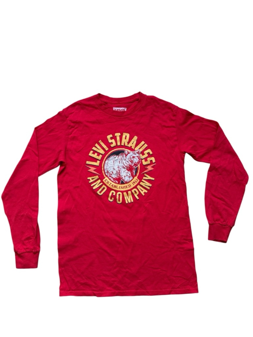 Levi's Red Graphic Bear Logo Tee with Yellow Print